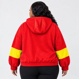 Sudadera con capucha extragrande con cremallera y bloques de color rojo y dorado para mujer de la hermandad NSPDK, con letras griegas bordadas, estilo universitario. - Product Image 5