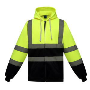 Men's High Visibility ANSI Class 3 Safety Work Reflective Hoodies Drawstring Hood 2-Inch Wide Reflective Pullover Logo <b>LED</b> Flash - Product Image 4