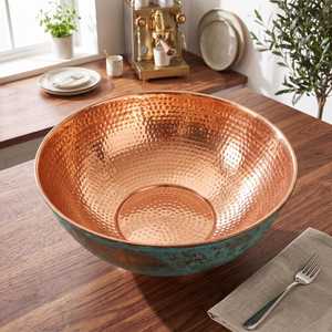 Bol de service vintage en métal pour la cuisine, bol décoratif rond en cuivre pour la cuisine, bol en cuivre unique - Product Image 1