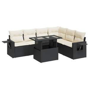 Ensemble de canapés de jardin en rotin noir avec coussins crème, mobilier d'extérieur au design contemporain, résistant à l'eau et aux UV, en rotin PE - Product Image 4