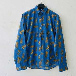 Block Print Cotton <b>Shirt</b> For Men Long Sleeve Woven Button Up Tunic Floral Pattern for <b>Party</b> - Product Image 2