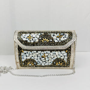 Modern Antique <b>Gold</b>-Plated Aluminium Boho Clutch Festivals Bridal Parties Vintage Wedding Polished Sculpture Sling Crossbody - Product Image 5