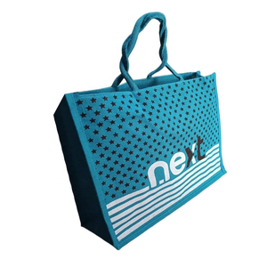 Bolsas de compras de arpillera de yute ecológicas duraderas, patrón geométrico personalizado, mango acolchado conveniente, tejido teñido sin azo - Product Image 2