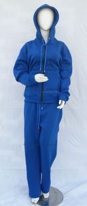Ensemble de survêtement décontracté pour femme bleu roi à manches longues, haut et bas, 100 % coton biologique molletonné, respirant, séchage rapide, à capuche, design 2-en-1 - Product Image 2