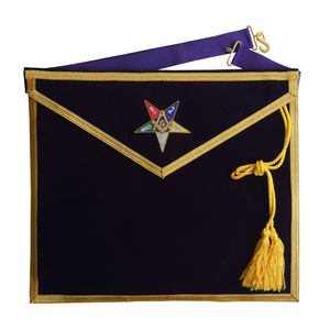 ผ้ากันเปื้อนพรีเมียม OES Patron Freemason สีขาว-ม่วง กำมะหยี่ แต่งพู่ทอง ลายดาวห้าแฉก สำหรับพิธีกรรม Eastern Star Lodge - Product Image 3