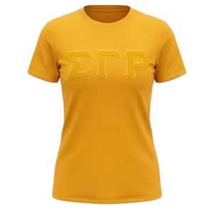 Camiseta de chenilla dorada sólida Sigma Gamma Rho para mujer, manga corta, cuello redondo, personalizada con letras griegas de hermandad, suave, informal y a la moda. - Product Image 2