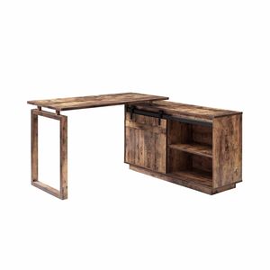 Scrivania a L in Legno Effetto Invecchiato per Ufficio Domestico con Credenza Reversibile con Ante Scorrevoli e Postazione Computer con Finitura Posteriore - Product Image 5