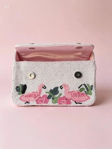 Export Quality Classic Durable Glass <b>Beaded</b> Saddle Shape Lightweight Waterproof <b>Handbag</b> Women Casual Sparkling Party Evening - Product Image 2