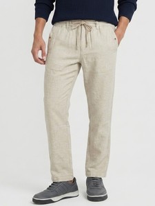 Men's Desert Beige Drawstring <b>Waist</b> Casual <b>Trousers</b> <b>Elastic</b> <b>Waist</b> Flat Front Cotton Pants Spring Style Breathable Lightweight - Product Image 1