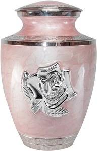 <b>Pink</b> Metal Urn with Silver Trim Modern Luxury Round Sympathy Gift <b>Decorative</b> Handmade Flowers & Plants Theme - Product Image 2