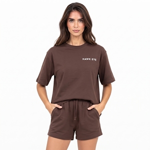 Women's Brown <b>2</b> <b>Piece</b> Lounge Set Casual Short Sleeve Custom Print Tee and Shorts Summer <b>Outfit</b> - Product Image 5