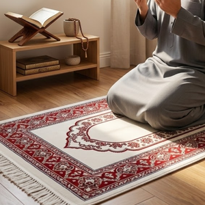 Alfombra de Oración Musulmana Premium |   Alfombra de oración islámica acolchada de felpa con diseño moderno de kilim persa bohemio – Lavable 2x3 pies - Product Image 1