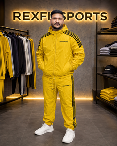 ชุดวอร์มผู้ชาย REXFIT SPORTS 2026 สีเหลือง ผ้าไนลอน มีฮู้ด แจ็คเก็ตกันลมแบบซิปเต็มตัว และกางเกง ชุดกีฬาแบบสั่งทำพิเศษสำหรับการฝึกซ้อม - Product Image 4