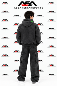 Sweat-shirt à capuche zippé surdimensionné pour homme, style streetwear, avec impression graphique personnalisée, effet délavé à l'acide. - Product Image 2