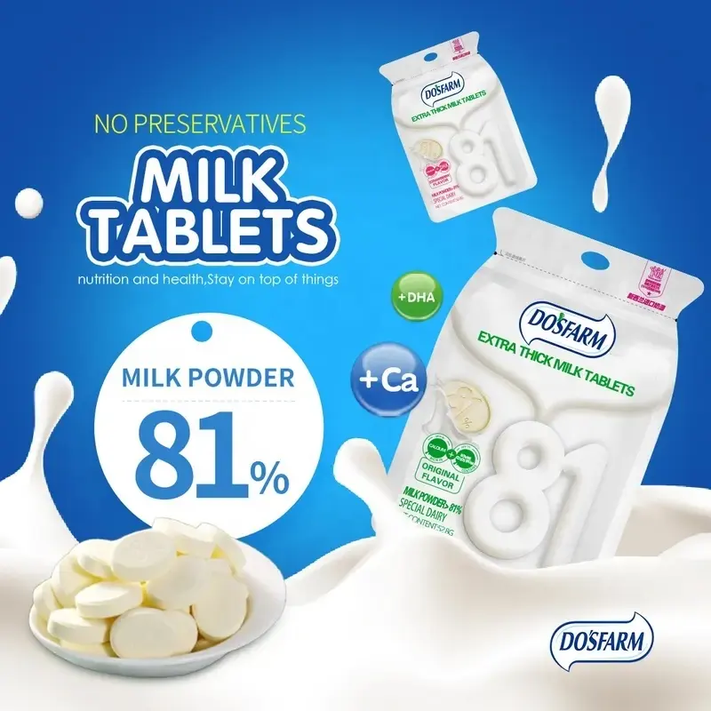 81% latte in polvere contenuto confezione da 52.8G confezione di caramelle al latte masticabili al gusto di latte