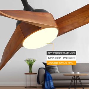 52-Inch Matte Black Home <b>Ceiling</b> Fan with <b>Dimmable</b> 3-Color <b>LED</b> <b>Light</b> 3-Solid Wood Blades Remote Control Reversible DC Motor - Product Image 3