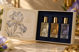 Boîte de découverte de parfum personnalisée en forme de livre à charnières, couleur ivoire irisé - Product Image 1