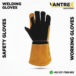 Gants de Soudure en Cuir VANTREX INDUSTRIES Respirants, Longueur Coude, Résistants aux Piqûres et Thermiquement Isolants, Jaune et Noir - Product Image 3