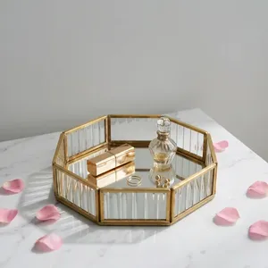 ARTISAN DESIGN Luxury Modern Mirrored Vanity <b>Tray</b> Gold Metal Decorative Jewelry <b>Perfume</b> Organizer Bathroom Desk Home - Product Image 4