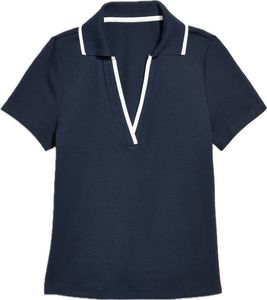 Polo pour femme en maille unie bleu marine avec logo sur le devant, manches courtes, polo de golf, séchage rapide, UPF 50+, respirant, décontracté - Product Image 1