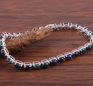 Black Opal Tennis Bracelet Sterling <b>Silver</b> White Gold Plated Luxury October Birthstone Jewelry Women's Anniversary & Party Gift - Product Image 2