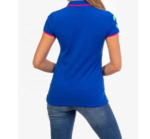 T-shirt décontracté à manches courtes boutonné en coton et fibre de bambou tricoté, respirant, à motif uni, avec logo personnalisé pour femme - Product Image 2