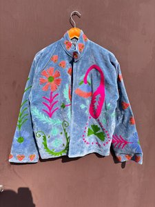 <b>Women's</b> Red <b>Velvet</b> Embroidered Floral <b>Jacket</b> Boho Mandarin Collar Coats <b>Women</b> Boho <b>Jacket</b> <b>Women</b> Mandarin Collar Red <b>Velvet</b> - Product Image 2