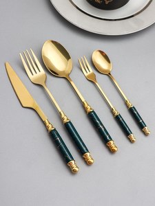 Ensemble de couverts de luxe avec manche en résine, cuillère, fourchette et couteau en acier inoxydable, réutilisables, écologiques, pour les fêtes et la cuisine - Product Image 6