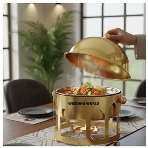 Stainless Steel Food Warmer Matte Gold Finished Designer Casserole Round Shape Hotel Supplies Fancy metal Hotpot - Product Image 1