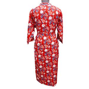 Robe kimono d'été pour femme, faite à la main, 100% coton, col en V, ceinture, manches longues, imprimé floral, séchage rapide, respirante - Product Image 6