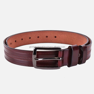 Ceinture décontractée en cuir marron premium cousue fantaisie pour hommes avec ceinture élégante à boucle en laiton nickel noir pour unisexe - Product Image 1