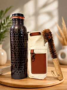 Pure Copper Eco-friendly Water <b>Bottle</b> Hexagon Pattern Portable Travel with Cleaning <b>Brush</b> Minimalist Design Home Use - Product Image 3