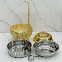 Serveur de buffet rond moderne en acier inoxydable, finition noir mat doré, chauffe-plats, couvercle en verre hydraulique, professionnel pour la restauration hôtelière