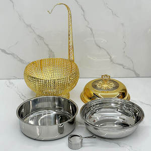 Modern Round Stainless Steel <b>Buffet</b> <b>Server</b> Matte Black Gold Finish Food Warmer Hydraulic Glass Lid Professional Hotel Catering - Product Image 6