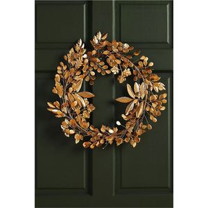 Guirnalda de pared de follaje metálico dorado hecha a mano, decoración botánica colgante elegante, adorno de lujo para el hogar, decoración de temporada para fiestas, puerta interior - Product Image 1