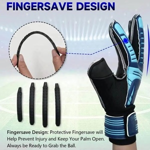 Premium Custom Design Black and Blue German Embossed Latex Soccer Goalkeeper <b>Gloves</b> 4mm German Latex strap Negative Cut - Product Image 5