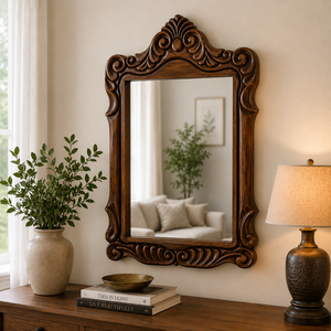 Aqdus Saleem Hand Carved Wooden Traditional Framed Eco-Friendly <b>Rectangular</b> <b>Wall</b> <b>Mirror</b> Home Decor Living Room Bedroom Entryway - Product Image 5