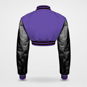 <b>Women</b> Short Crop Varsity <b>Jacket</b> Casual Letterman Style Button-Up Long Sleeve <b>Lightweight</b> Breathable Eco-Friendly Wool/Viscose - Product Image 6