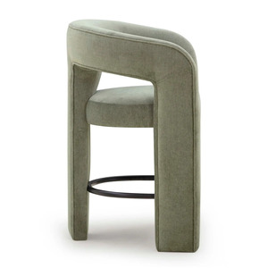 Tabouret de bar moderne rembourré en velours, chaise baril avec base en bois de teck, siège de comptoir pour la maison, l'hôtel, la cuisine - Product Image 2
