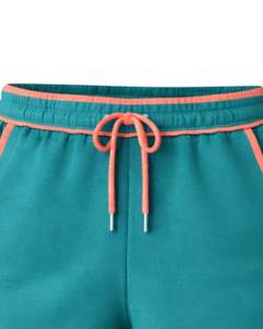 Shorts en molleton de coton personnalisés pour femmes, couleur turquoise avec contraste corail, taille élastique, décontractés, pour l'été, sport et détente, fabricant - Product Image 5