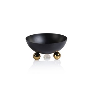 Bol de service rond en métal argenté et doré avec base sphérique, ustensile de cuisine artisanal, centre de table décoratif moderne, cadeau - Product Image 4