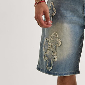 2026 Custom Patches Logo Men Denim Shorts With Custom Denim Shorts Applique Embroidery Design Shorts - Product Image 2