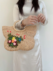 Elegante Bolso de Jacinto de Agua Tejido a Mano con Dos Aberturas, Decoración Floral, Ecológico, para Citas, Playa, Uso Casual al Aire Libre - Product Image 3