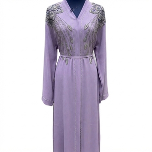 Vestido Abaya Bordado de Manga Larga para Mujer Musulmana, de Alta Calidad, Ligero, de Poliéster, para Primavera - Product Image 1