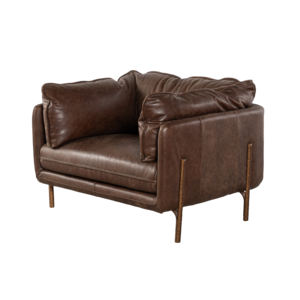 Luxury Brown Leather Single <b>Sofa</b> Chair Solid Wood Frame Modern Armchair <b>for</b> Living Room Office Hotel Furniture - Product Image 3
