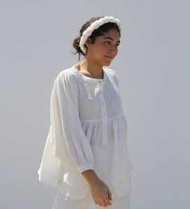 Women's Organic Cotton Double Gauze Vintage Pleated Peasant Blouse | Mandarin Collar Spaghetti Strap <b>Top</b> | Bohemian Style - Product Image 2