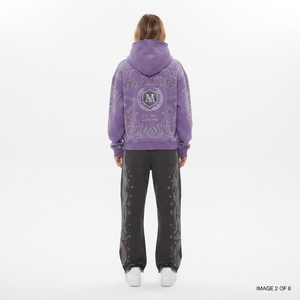 Conjunto de Sudadera con Capucha Morada Personalizada con Pedrería y Pantalones Jogger Negros de Pierna Ancha, de Algodón y Felpa, Estilo Urbano, Venta al por Mayor OEM - Product Image 2