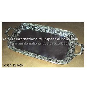 Bandeja de servicio rectangular chapada en plata con asas para llevar comida y servicio de habitaciones - Product Image 4