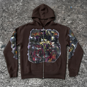 Nouveaux sweats à capuche unisexes avec impression sur écran, 100% coton molletonné, fermeture éclair marron sur le devant, impression graphique, coupe classique, vêtements décontractés pour l'automne - Product Image 1