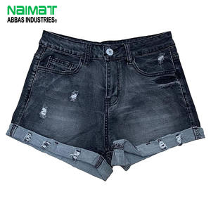 Shorts de Mezclilla Vintage de Cintura Alta para Mujer, Estilo Bermuda, con Dobladillo Desgastado/Roto, Ecológicos, Casuales de Verano, de Algodón - Product Image 1